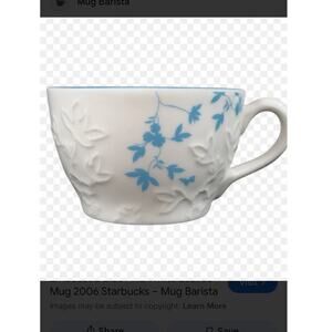 STARBUCKS COFFEE 2006 TURQUOISE INTERIOR WHITE W/EMBOSSED LEAVES 9 0Z